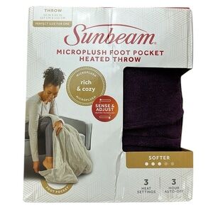 Sunbeam Microplush Foot Pocket Heated Throw Sense & Adjust Heating Technology